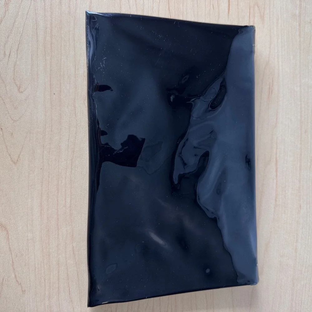 Vintage Black Glossy Patent Leather Clutch w/ Strap & Asymmetric Flap & Mirror